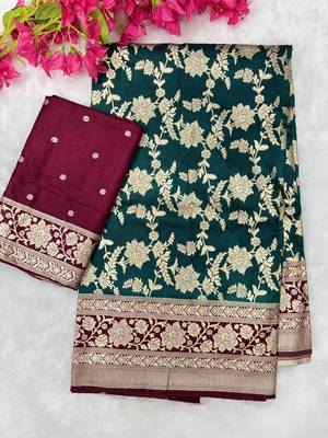 Petrol tapela dying dola silk blend saree with blouse 3