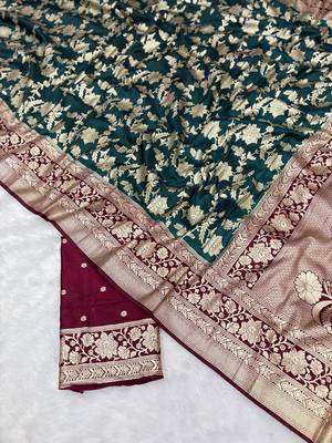 Petrol tapela dying dola silk blend saree with blouse 4