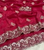 Cherry zari embroidery work crunchy saree with blouse