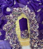 Purple zari embroidery work crunchy saree with blouse