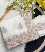 White zari embroidery work crunchy saree with blouse