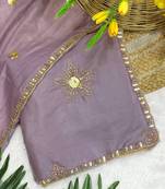 Lavender beads embroidery work chocolate saree with blouse