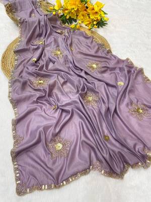 Lavender beads embroidery work chocolate saree with blouse 2