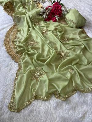 Pista beads embroidery work chocolate saree with blouse 2