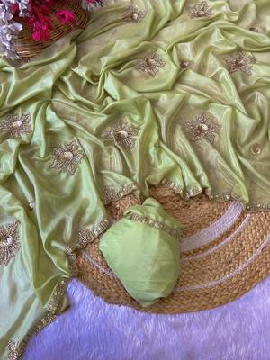 Pista beads embroidery work chocolate saree with blouse 3