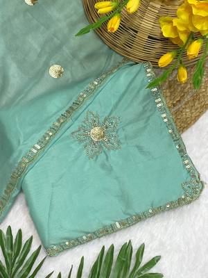 Rama beads embroidery work chocolate saree with blouse 1