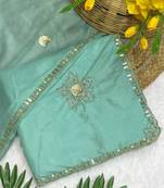 Rama beads embroidery work chocolate saree with blouse