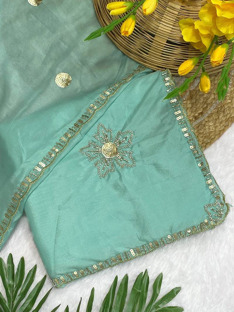 Rama beads embroidery work chocolate saree with blouse
