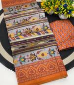 Grey digital print zarna silk blend saree with blouse