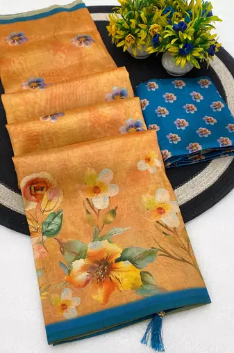 Peach digital print zarna silk blend saree with blouse