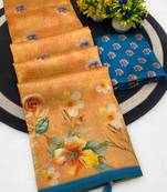 Peach digital print zarna silk blend saree with blouse