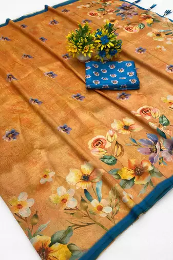 Peach digital print zarna silk blend saree with blouse