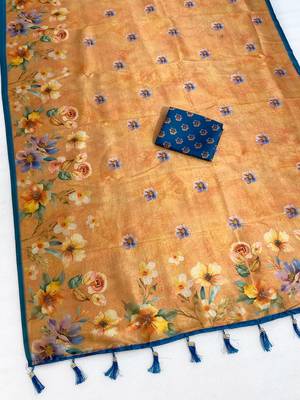 Peach digital print zarna silk blend saree with blouse 3