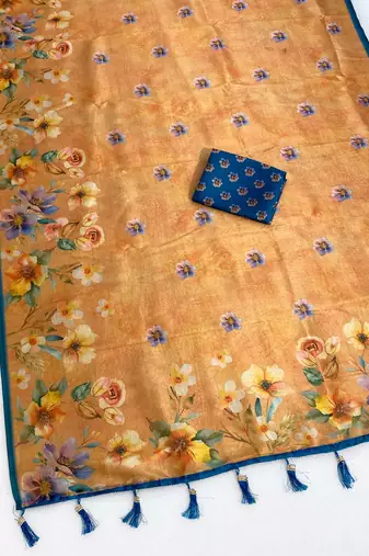 Peach digital print zarna silk blend saree with blouse