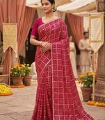 Multicolor foil work vichitra silk blend saree with blouse