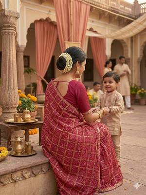 Multicolor foil work vichitra silk blend saree with blouse 4
