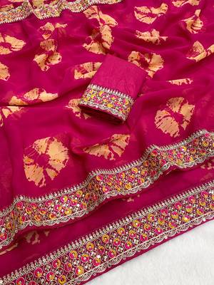 Pink mill print & embroidery lace georgette saree with blouse 3