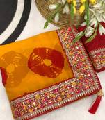 Yellow mill print & embroidery lace georgette saree with blouse