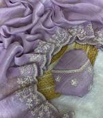 Levender coding embroidery work crunchy saree with blouse