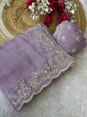 Levender coding embroidery work crunchy saree with blouse 2