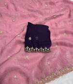 Baby pink zari embroidery work crunchy saree with blouse