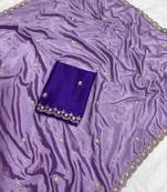 Levender zari embroidery work crunchy saree with blouse