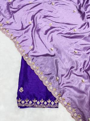 Levender zari embroidery work crunchy saree with blouse 3