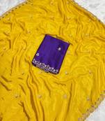 Mustard zari embroidery work crunchy saree with blouse