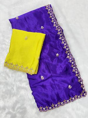 Royal zari embroidery work crunchy saree with blouse 1
