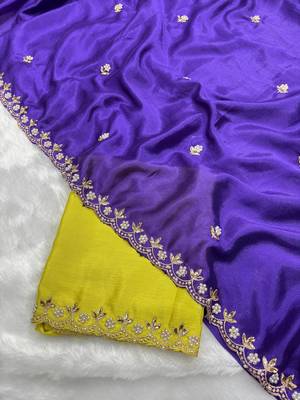 Royal zari embroidery work crunchy saree with blouse 2