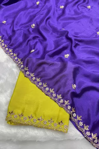 Royal zari embroidery work crunchy saree with blouse