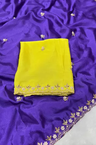 Royal zari embroidery work crunchy saree with blouse