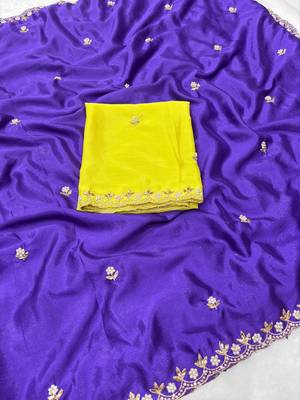 Royal zari embroidery work crunchy saree with blouse 4