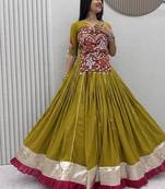 Mahendi Gamthi work And Mirror work Cotton Navratri Lahenga Choli Set
