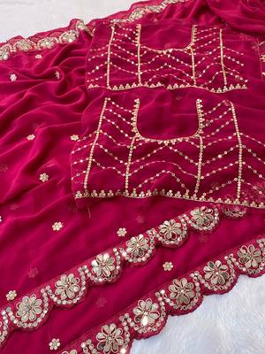 Cherry mirror & embroidery work georgette saree with blouse 1