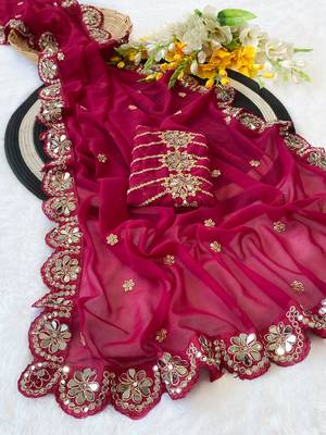 Cherry mirror & embroidery work georgette saree with blouse 2