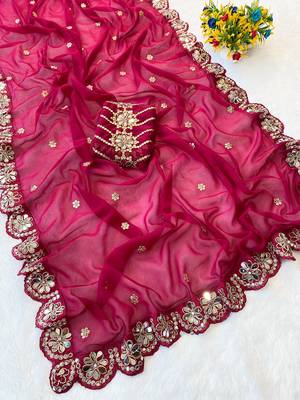 Cherry mirror & embroidery work georgette saree with blouse 3