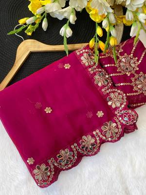 Cherry mirror & embroidery work georgette saree with blouse 4
