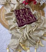 Chikoo foil work moss chiffon saree with blouse
