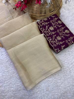 Chikoo foil work moss chiffon saree with blouse 3