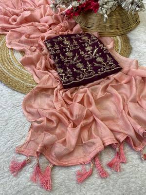 Gajari foil work moss chiffon saree with blouse 1