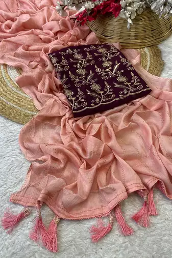 Gajari foil work moss chiffon saree with blouse