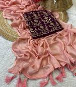 Gajari foil work moss chiffon saree with blouse
