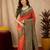 Green orange art silk blend banarasi jacquard motif work saree with unstitched blouse piece