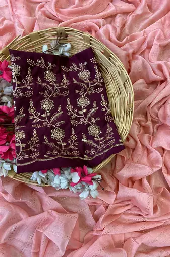 Gajari foil work moss chiffon saree with blouse