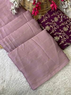Lavender foil work moss chiffon saree with blouse 1