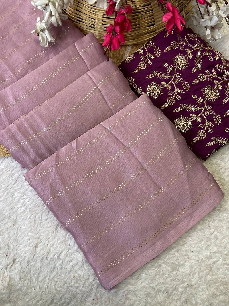 Lavender foil work moss chiffon saree with blouse