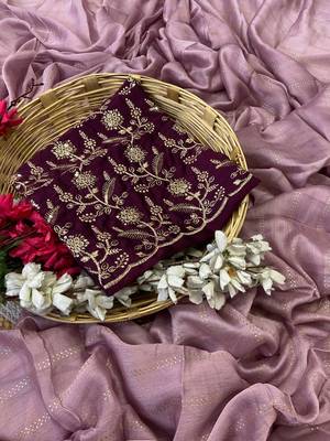 Lavender foil work moss chiffon saree with blouse 3