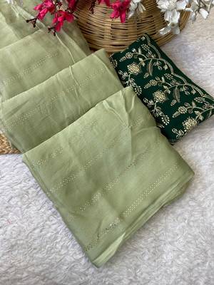 Pista foil work moss chiffon saree with blouse 1