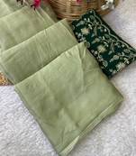 Pista foil work moss chiffon saree with blouse